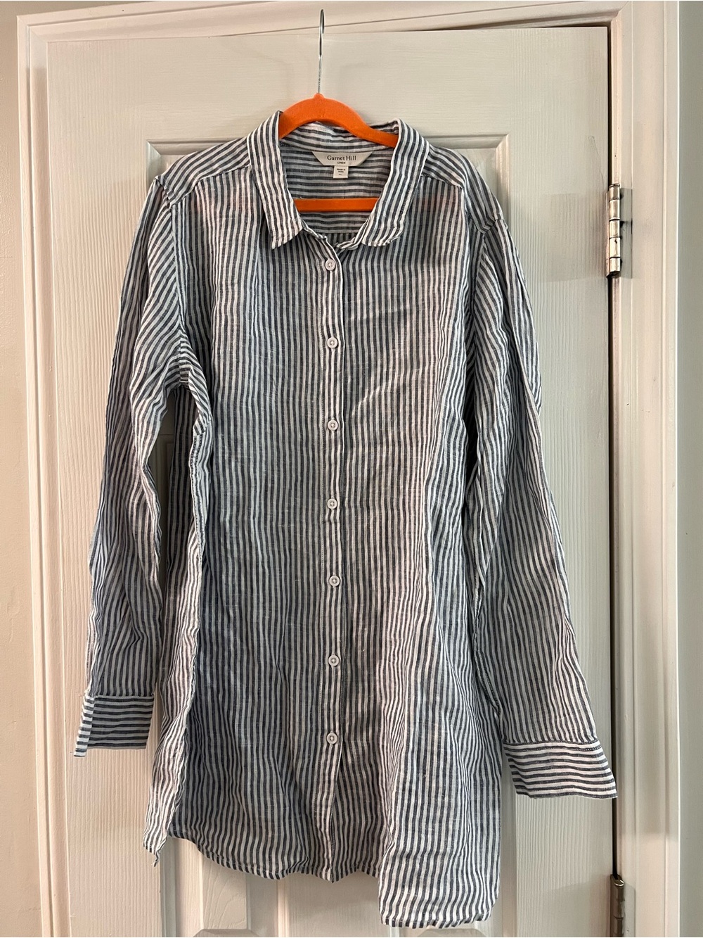 Garnet Hill Navy & White Striped Button-Down Shirt